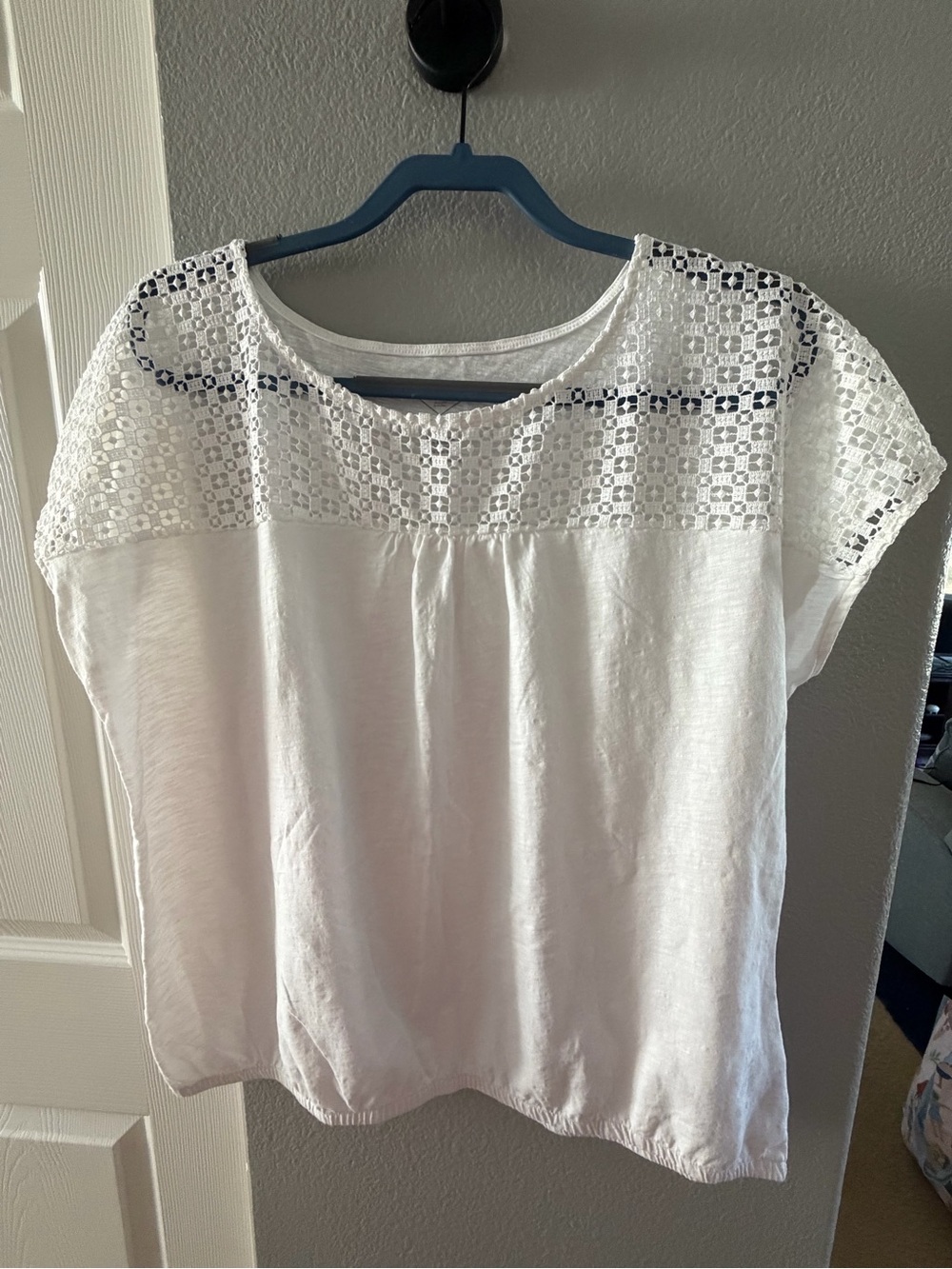 St. John's Bay White Crochet Yoke Blouse